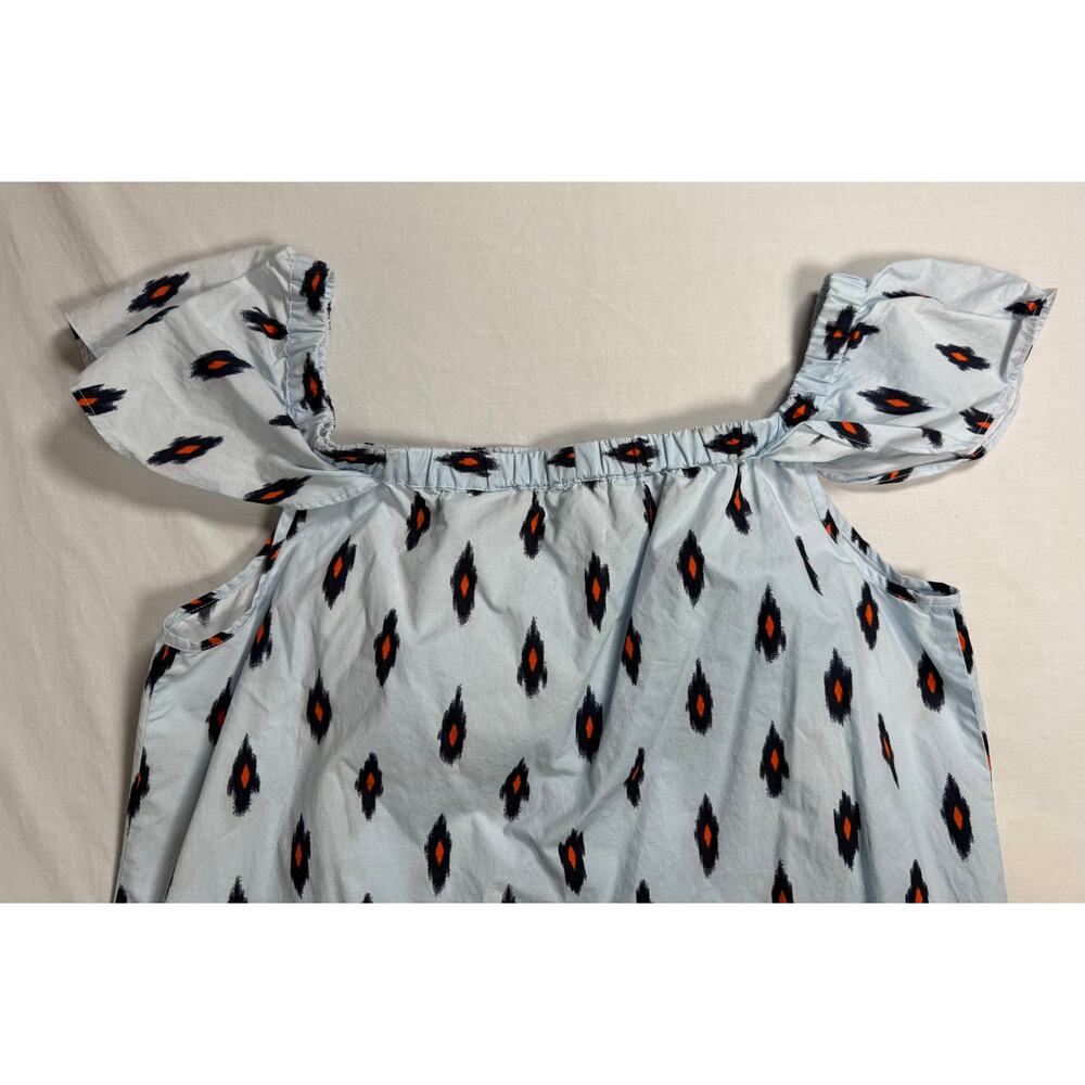 J. Crew Off Shoulder Ikat Dress Blue Orange Size MEDIUM Cotton - Picture 6 of 10